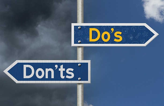 A sign post with the word "Don'ts" pointing to the left, and "Do's" pointing to the right, directing readers how to market for AEP.